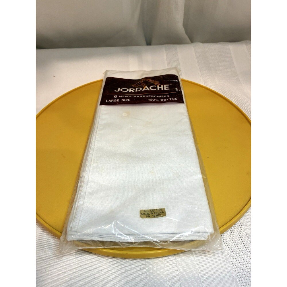 New old stock Jordache Men's 100% Cotton Handkerchiefs 6pk Large White Plain